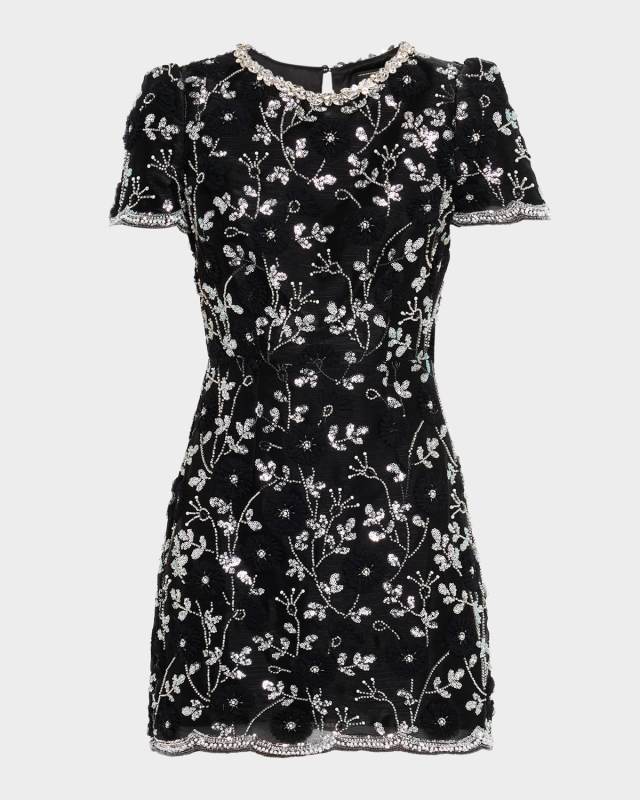 Daisy Crystal Embroidered Scalloped Mini Dress